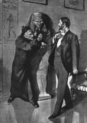 ‘Столь искажён был его лик, что я отпрянул от него в ужасе.’ Pharos the Egyptian (London, 1899), илл. Джон Х. Бэкон