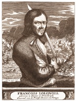 Корсар Франсуа Олоне. Иллюстрация из книги Александра Оливье Эксмелина «Пираты Америки». 1678