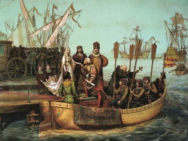 Корабли Колумба покидают Испанию. Литография XIX века