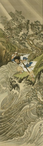 Сусано-о меряется силами с морским драконом. Картина тушью художника Каванабе Киосай (1831-1889) изображает Сусано-о но Микото, укрощающего восьмиглавого змея Ямата но Орочи. Период Мейджи, 1887.