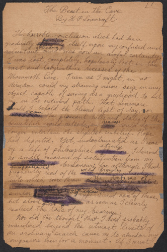  Страница рукописи рассказа "Тварь в подземелье" 1918 г.